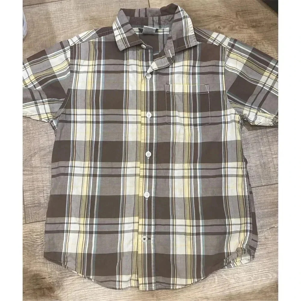 Gymboree Boys Plaid Short Sleeve Button-Up Shirt Size 7 Multicolor